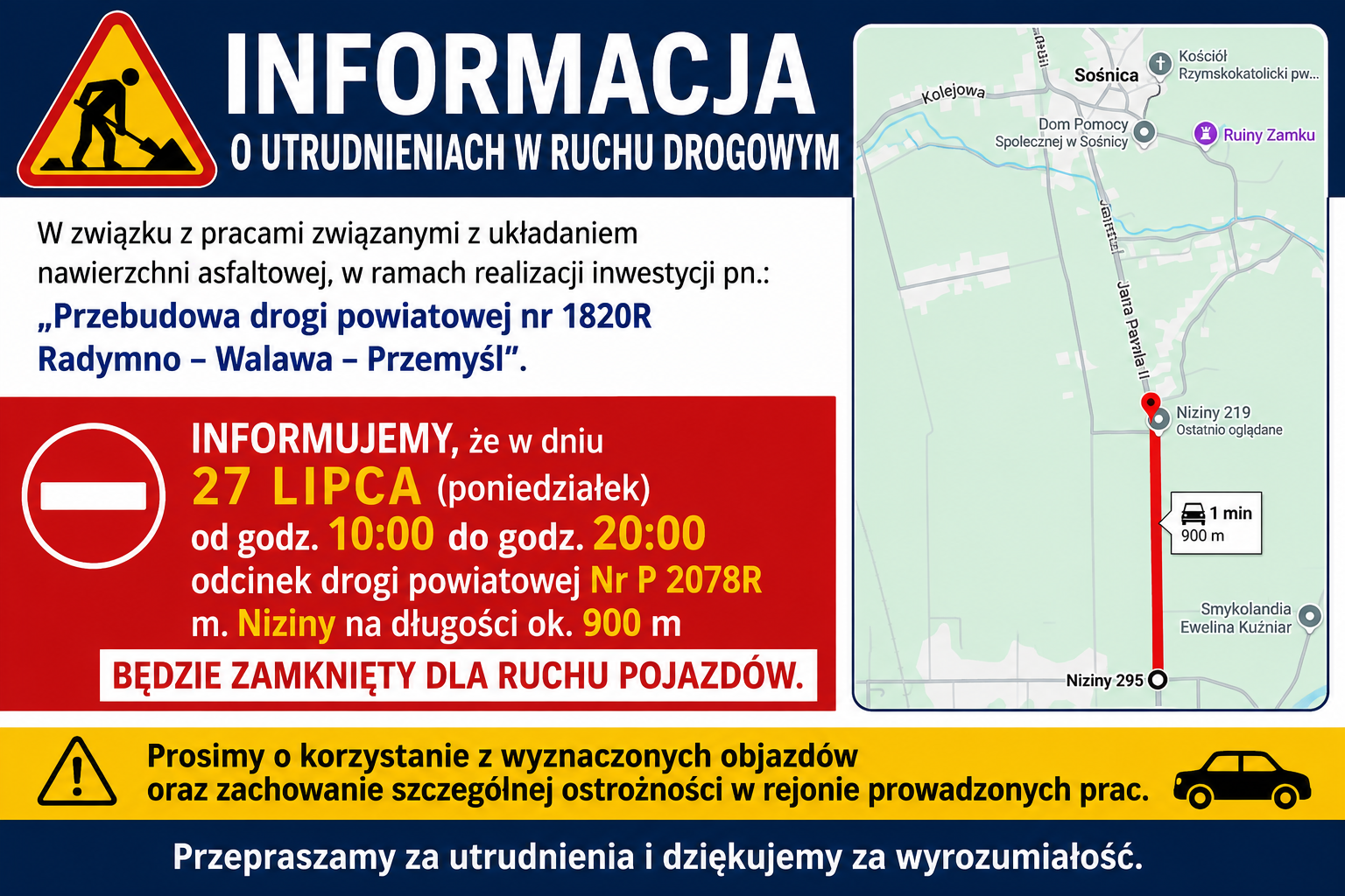Informacja o&nbsp;utrudnieniach - Niziny